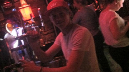 Niall pulling pints at Danny Byrnes, Mullingar, County Westmeath